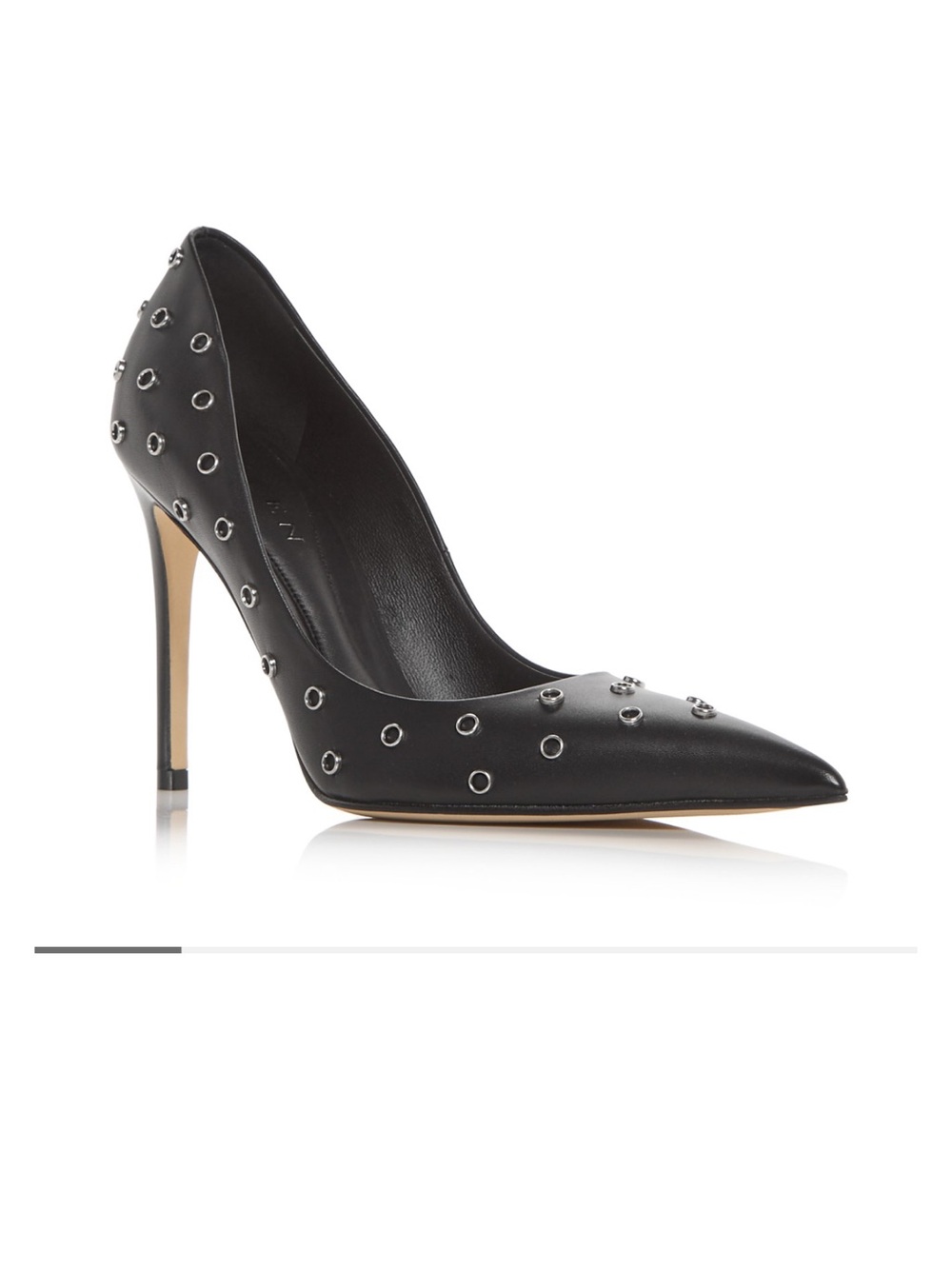 Alexander McQueen Black Leather Pointed Stiletto with Silver Eyelet Accents